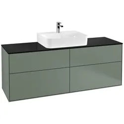 Villeroy & Boch Finion Waschtischunterschrank, mit integrierter Beleuchtung, Waschbecken mittig, 1600x603x501mm, Glass Black Matt, G19200GM, Farbe: Olive Matt Lacquer