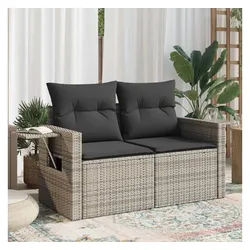 vidaXL Sofa Gartensofa 2-Sitzer mit Kissen Grau Poly Rattan