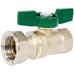 Messing Trinkwasserkugelhahn mit grünem Flügelgriff, ÜWM - IG, DVGW-zertifiziert (Ausführung: 3/4''ÜWM - 1/2''IG)