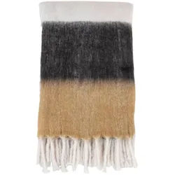 Plaid , Schwarz, Weiß, Hellbraun , Textil , 130x170 cm , Fransen , Heimtextilien, Wohntextilien, Decken, Plaids