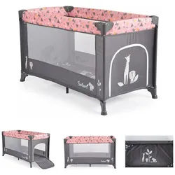 Moni Baby-Reisebett Reisebett, Laufstall Safari, Matratze Sichtfenster Seiteneingang Tragetasche rosa