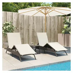 vidaXL Gartenliege, Sonnenliegen mit Auflagen 2 Stk. Braun Poly Rattan