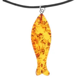 OSTSEE-SCHMUCK Kette mit Anhänger Ostsee-Schmuck Kette mit Anhänger Fisch 30 mm - Lederband (2-tlg) braun