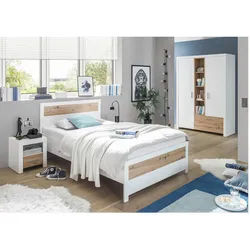 Xora Jugendzimmer , Weiß, Eiche Artisan , Holzwerkstoff , 4 Fächer , 120x200 cm , für Rollrost geeignet,Soft-Close-System , Baby & Kindermöbel, Kinder- & Jugendzimmer, Komplette Jugendzimmer