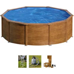 Rundpool »Sicilia«, (Set), 3-tlg Stahlwandpool, ØxH: 480x122 cm, 23596652-0 Holzoptik