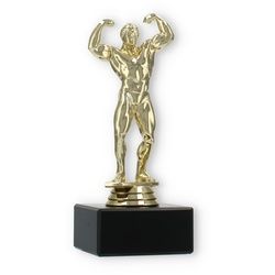 Pokal Kunststofffigur Bodybuilder gold auf schwarzem Marmorsockel 15,9cm