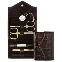 nippes Solingen Maniküre-Kosmetik-Etui Maniküre-Set Croco – 5-tlg. Luxus-Nagelpflege, vergoldet & vernickelt, 5 tlg., echtes Leder braun