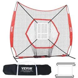 VEVOR 213 x 158 x 211 cm Baseball-Softball-Übungsnetz, Baseball Pitching Net, Schlagen, Fangen, Pitchen, Backstop-Trainingshilfen für Baseballausrüstung mit Bogenrahmen, Tragetasche & Schlagzone