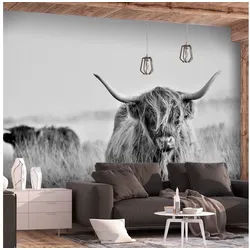 KUNSTLOFT Vliestapete Kuh 3x2.1 m, Halb-matt, lichtbeständige Design Tapete weiß 3.00 m x 2.10 m
