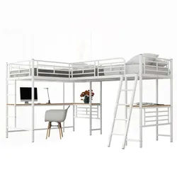 Okwish Hochbett 90/200 cm Weiß mit Tisch und Doppeltreppe , Metall , 140x200 cm , Babymöbel & Kindermöbel, Kinderzimmer & Jugendzimmer, Kinderbetten, Hochbetten