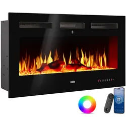 tectake® Elektro-Wandkamin, 2 Leistungsstufen mit 900 W und 1800 W, mehrere Farb-, Helligkeits- und Geschwindigkeitseinstellungen, mit Fernbedienung und App-Steuerung, integriertes Thermostat