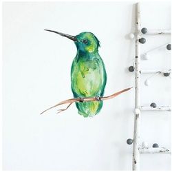 AUKUU Wandtattoo 30x60cm Handgemalte grüne Aquarell Kolibri, Wandaufkleber Schlafzimmer Wohnzimmer Eingangstür