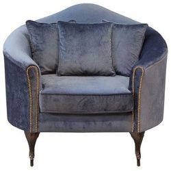 Casa Padrino Sessel Luxus Barock Samt Sessel Blau / Dunkelbraun 120 x 90 x H. 100 cm - Edler Wohnzimmer Sessel mit dekorativen Kissen - Barock Wohnzimmer Möbel - Luxus Qualität