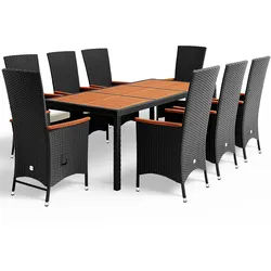 Polyrattan Garten-Sitzgruppe Rio 9-tlg Schwarz verstellbar