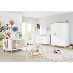 Pinolino Babyzimmer , Weiß, Eichefarben , Holzwerkstoff , 6 Fächer , 3 Schubladen , zum Juniorbett umbaubar, höhenverstellbar, Sprossen mit Normabstand, zum Sitzsofa umbaubar, Aufbauanleitung im Karton, Lattenrost inklusive, Schlupfsprossen , Baby & Kindermöbel, Babyzimmer, Babyzimmer-serien