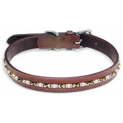 Monkimau Hunde-Halsband Hundehalsband Leder Halsband Hund braun mit Kristallen S-XS, Leder braun M - 20mm x 55cm