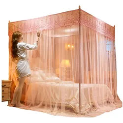 Refttenw Moskitonetz Baldachin mit Ecken, Prinzess Bettvorhänge mit 3 seitlichen Öffnungen rosa 1.8*2.2m
