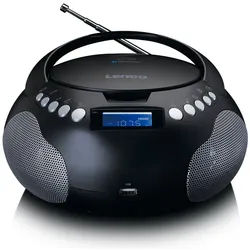 Lenco SCD-331BK UKW-Radio (FM, 2 W, CD/MP3/Bluetooth -USB-/AUX-Eingang, Batterie & Netzsbetrieb in Schwarz) schwarz|silberfarben