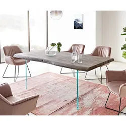 Esstisch Edge 200x100 XL Akazie Platin Glas Live-Edge
