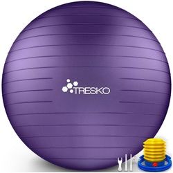 TRESKO Gymnastikball mit GRATIS Übungsposter inkl. Luftpumpe Yogaball, BPA-Frei Sitzball Büro Anti-Burst inkl. Luftpumpe, Fitnessball lila 85 cm