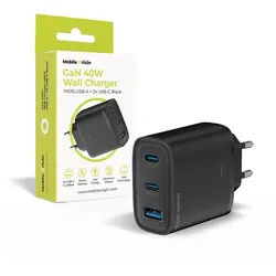 GaN 40W Wall Charger MO13 black 1 USB-A + 2 USB-C