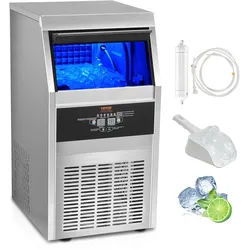 VEVOR Kommerzieller Eiswürfelbereiter Eismaschine 41 kg / 24 h, Leichte Würfeleismaschine 11 kg Eisspeicherkapazität 45 Stk. Eiswürfel, Edelstahl Eiswürfelbereiter inkl. Wasserfilter & Eisschaufel