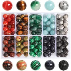 LuxusKollektion Bastelperlen 170 Natürliche Edelsteine 10mm rund Sortierte Steinperlen für Schmuck