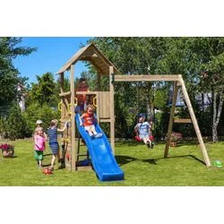 FUNGOO Spielturm CAROL 2, mit Schaukel & Rutsche, Kletterwand blau