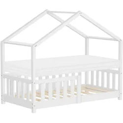 Ml-Design Hausbett mit Matratze 70x140 cm Weiß aus Kiefernholz mit Rausfallschutz , Holz , Rechteckig , 70x140 cm , Babymöbel & Kindermöbel, Kinderzimmer & Jugendzimmer, Kinderbetten, Spielbetten