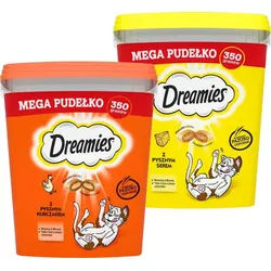 DREAMIES Mega Box 2x350 g - Ergänzungsfuttermittel für ausgewachsene Katzen, mit leckerem Huhn / mit leckerem Käse