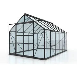 Gewächshausbausatz , Schwarz , Metall, Glas , 257x231.8x383 cm , Gartenzubehör, Gartenhäuser & Gewächshäuser