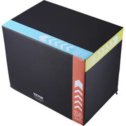 VEVOR 3-in-1-Plyometrische Sprungbox 30/24/20-Zoll-Baumwoll-Plyobox, 200 kg Gewichtstragfähigkeit, Rutschfeste Fitnessübungs-Step-Up-Box für Heimtraining, Sprungkrafttraining Schwarz Einstellbare Höhe