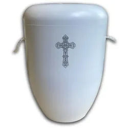 Lasernauten Grabkerze Bio Urne weiß mit Wunschmotiv für Beerdigung Asche Beisetzung