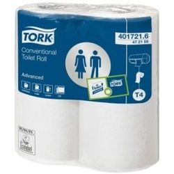 Tork Kleinrollen Toilettenpapier T4 Advanced, 2-lagig, weiß, Perforiert & mit Dekoprägung, 1 Paket = 12 x 4 Rollen x 200 Blatt = 9.600 Blatt