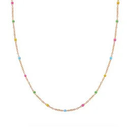 Hey Happiness Charm-Kette Farbharmonie, wasserfeste Halskette, Farbfrohe Edelstahl Kette Damen mit bunten Perlen rosa