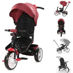 Lorelli Dreirad Tricycle Jaguar 4 in 1, Schiebestange Sitz drehbar, verstellbar, Faltdach rot|schwarz
