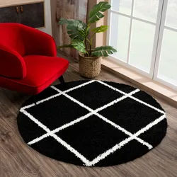 Hochflor-Teppich SANAT "Madrid", schwarz, H:30mm Ø:120cm, Kunstfaser, Teppiche, Hochflor-Teppich, Wohnzimmer, Langflor, Shaggy Teppich