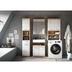 Mid.you Badezimmer , Sonoma Eiche, Weiß Hochglanz , Kunststoff , 4-teilig , 13 Fächer , 1 Schublade(n) Schubladen , 160.2 cm , FSC Mix , stehend , Badezimmer, Badmöbelsets & Badmöbelserien, Badmöbel-Sets