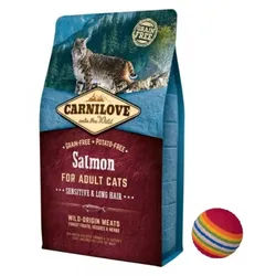 CARNILOVE Katze Lachs Sensitiv & Langes Haar 6kg + Ball für die Katze GRATIS!
