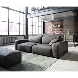 Big-Sofa Lanzo L 260x110 cm Lederimitat Vintage Anthrazit mit Hocker