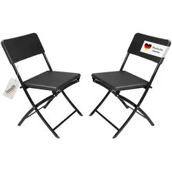 Klappstuhl 2er Set Stühle, schwarz Rattan-Optik, Campingstuhl
