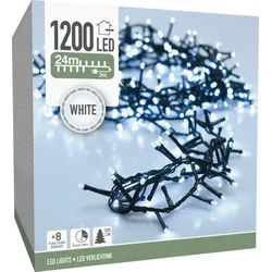 LED-Clusterlichterkette kaltweiß, 1200 LEDs, grünes Kabel, Innen/Außen, 27m