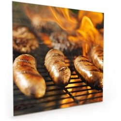 Primedeco Küchenrückwand Küchenrückwand Spritzschutz Glas mit Motiv Heisser Grill mit Würsten 70 cm x 70 cm