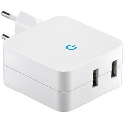 USB Ladeadapter von 230 Volt Steckdose auf USB, 2x USB Ausgang max. Ladestrom 4,2A