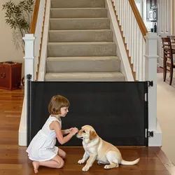 VEVOR einziehbares Babygitter Hundegitter ausziehbar auf 185 cm (B) / 795 mm (H), Treppenschutzgitter mit Sicherheitsschloss, Schutzgitter aus Netzgewebe für Treppen Flure drinnen/draußen, Schwarz