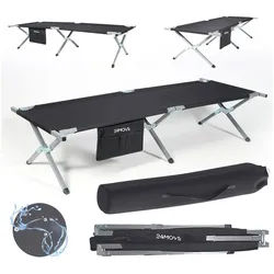 24Move Feldbett Feldbett, Gartenliege, Campingbett bis 200 kg, klappbar, zelten (schwarz, wasserabweisend, inkl. Seitentasche, 210 cm x 72 cm x 45 cm, inkl. Tragetasche für einfachen Transport) schwarz