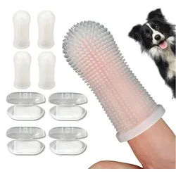 XDeer Tier-Fingerzahnbürste Fingerzahnbürste,4 stk Zahnbürste 360o Pets Reinigung Zahnbürste, mit umlaufenden Borsten,Silikon,Zahnpflege,Aufbewahrungsbox weiß
