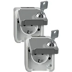 Merten SCHUKO-Steckdose mit erh. Berühr., abschließbar mit 2 gl. Schließungen, 2er-Set (lichtgrau)