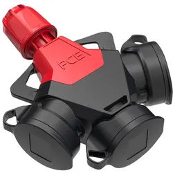 PCE Schutzkontakt-Verteiler TopTaurus2, 3-fach, IP54, schwarz/rot
