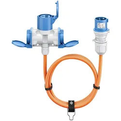 Goobay CEE-Adapterleitung, CEE-Stecker auf 1x CEE-Kupplung und 2x Schutzkontakt-Kupplung, 5 m